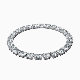 Millenia necklace, Square cut crystals, White, Rhodium plated